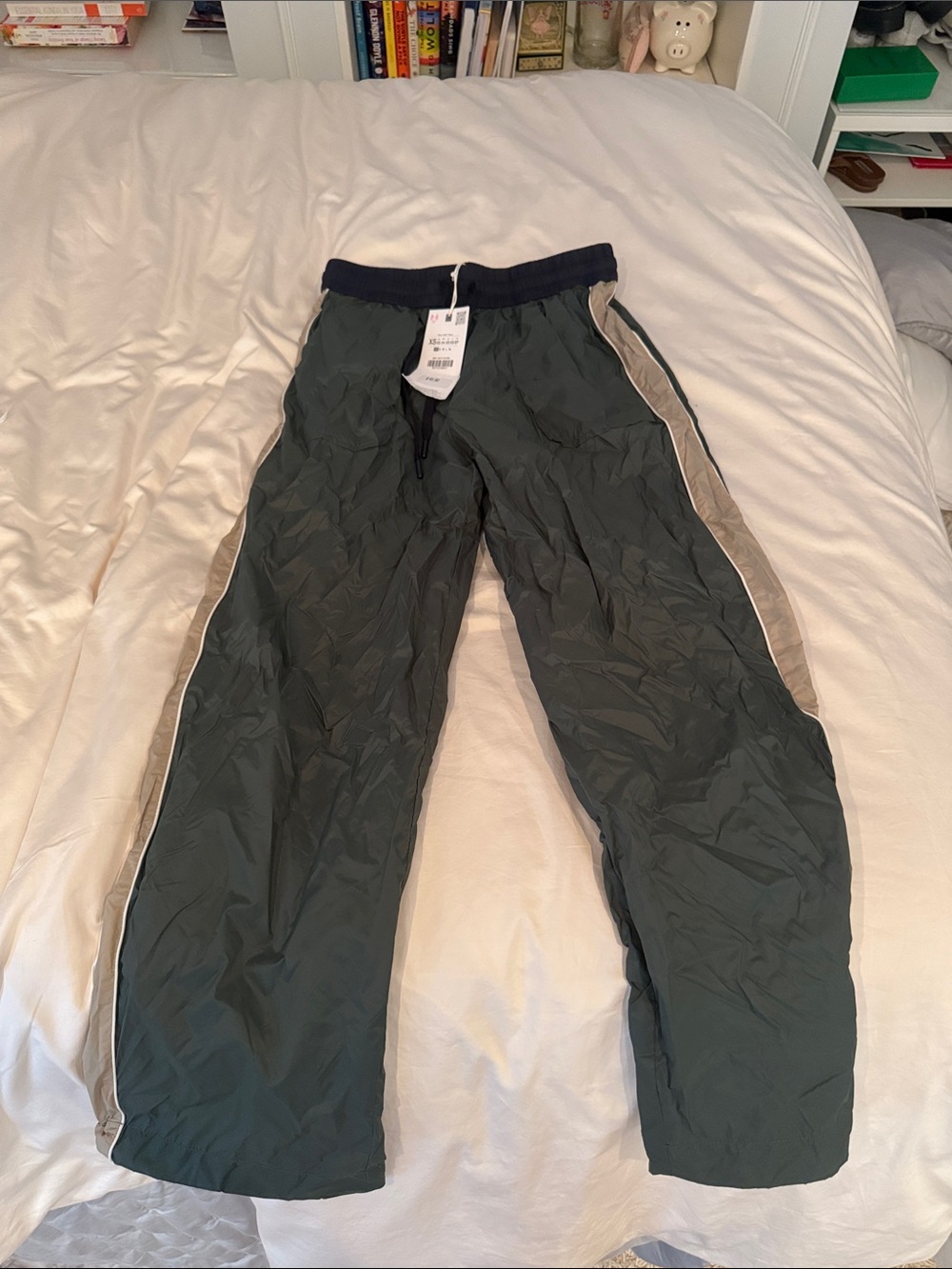 Zara Olive Green Track Pants with Beige Side Stripes
